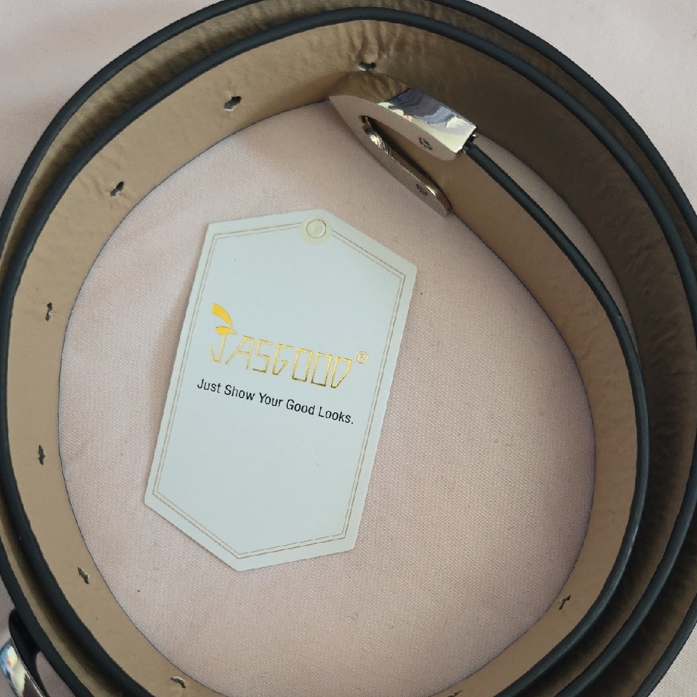 Women's Black Leather Belt with Silver Buckle By Jasgood, NWT - Picture 5 of 14